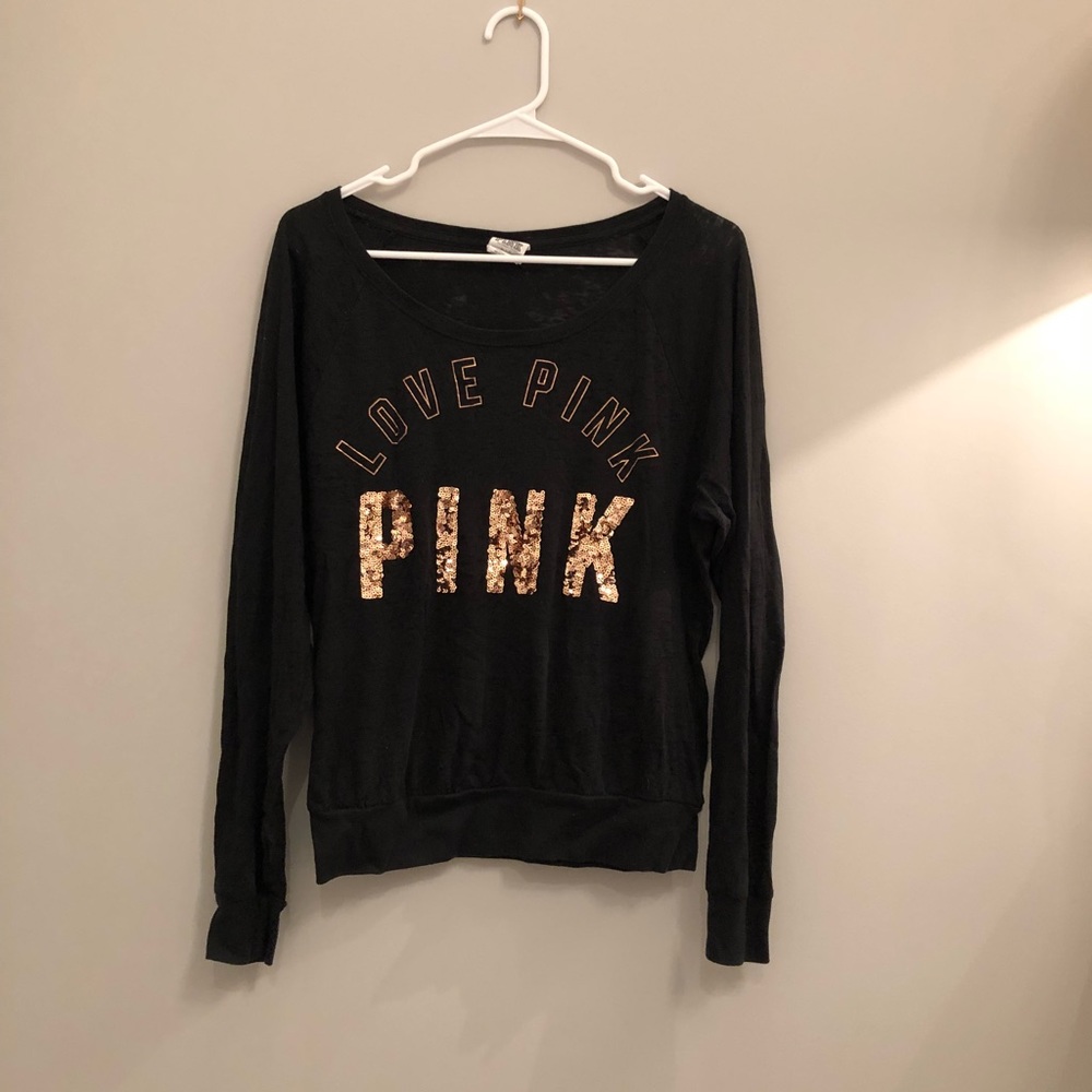 Pink long sleeve black tee-shirt